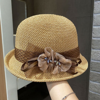 🌸👒Letní dámský klobouk s pletenými květinami, skládací