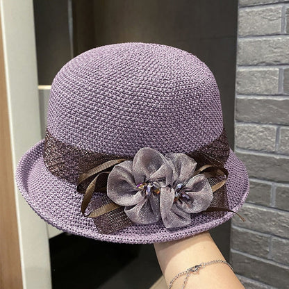 🌸👒Letní dámský klobouk s pletenými květinami, skládací