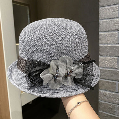 🌸👒Letní dámský klobouk s pletenými květinami, skládací