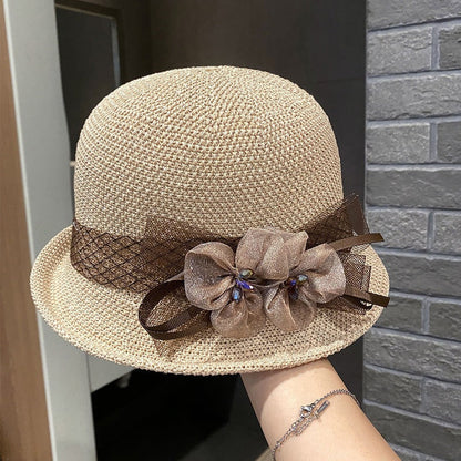 🌸👒Letní dámský klobouk s pletenými květinami, skládací