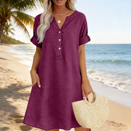 【S-2XL】👗Dámské společenské tunikové šaty s výstřihem do V a kapsami