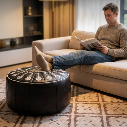 🏡Vysokokvalitní, z luxusní kůže vyrobená, univerzální, kulatá úložná sedačka