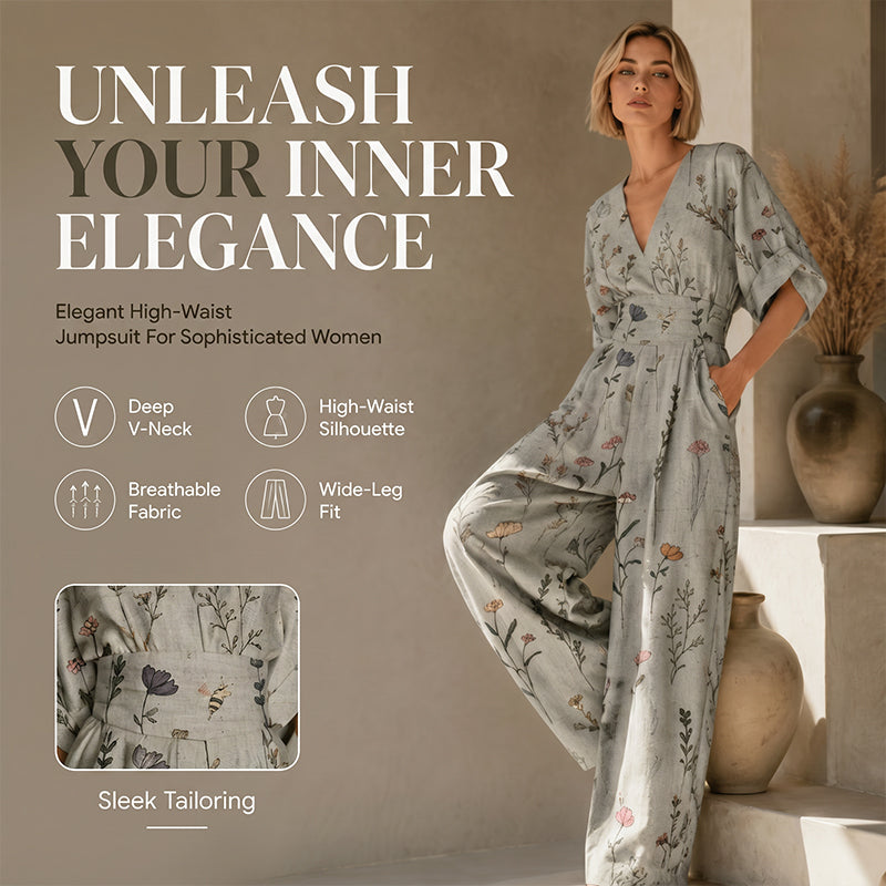 【S-3XL】🌺Elegantní dámský kombinéza s potiskem a výstřihem do V