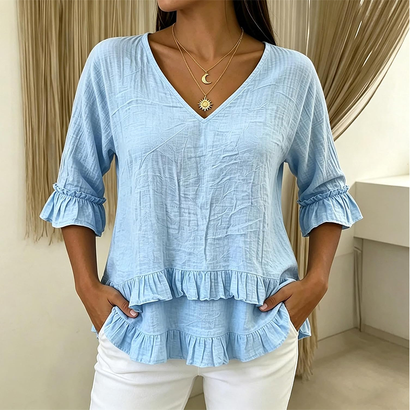 【S-2XL】👚Dámské elegantní letní tričko s volánky a výstřihem do V