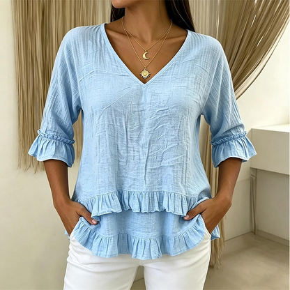 【S-2XL】👚Dámské elegantní letní tričko s volánky a výstřihem do V