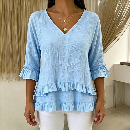 【S-2XL】👚Dámské elegantní letní tričko s volánky a výstřihem do V