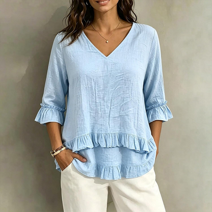 【S-2XL】👚Dámské elegantní letní tričko s volánky a výstřihem do V