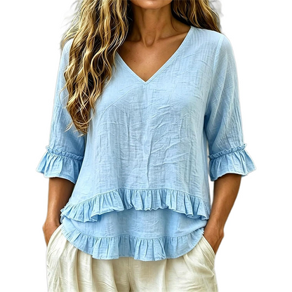 【S-2XL】👚Dámské elegantní letní tričko s volánky a výstřihem do V