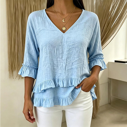 【S-2XL】👚Dámské elegantní letní tričko s volánky a výstřihem do V