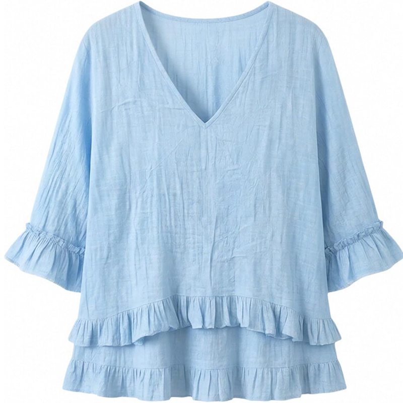 【S-2XL】👚Dámské elegantní letní tričko s volánky a výstřihem do V