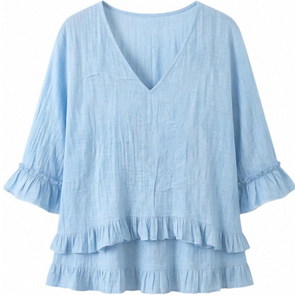 【S-2XL】👚Dámské elegantní letní tričko s volánky a výstřihem do V