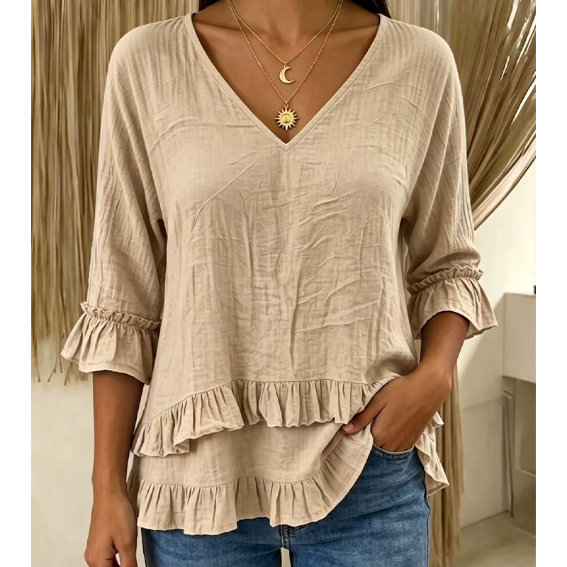 【S-2XL】👚Dámské elegantní letní tričko s volánky a výstřihem do V
