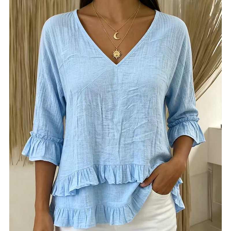 【S-2XL】👚Dámské elegantní letní tričko s volánky a výstřihem do V