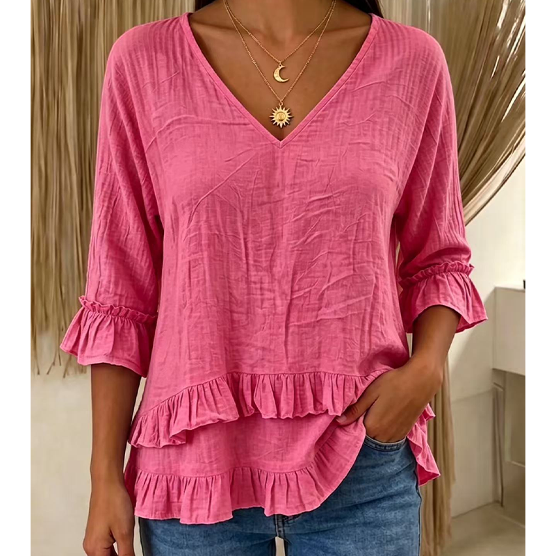【S-2XL】👚Dámské elegantní letní tričko s volánky a výstřihem do V