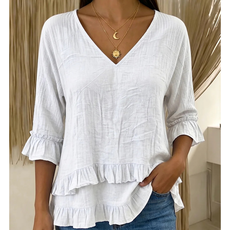 【S-2XL】👚Dámské elegantní letní tričko s volánky a výstřihem do V