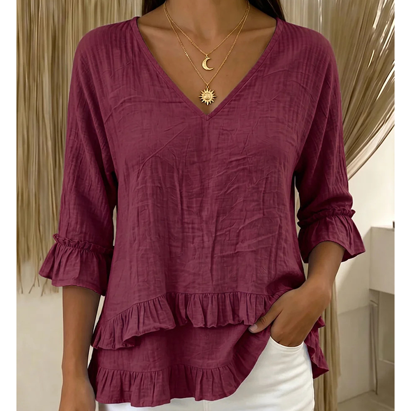 【S-2XL】👚Dámské elegantní letní tričko s volánky a výstřihem do V