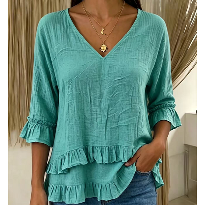 【S-2XL】👚Dámské elegantní letní tričko s volánky a výstřihem do V