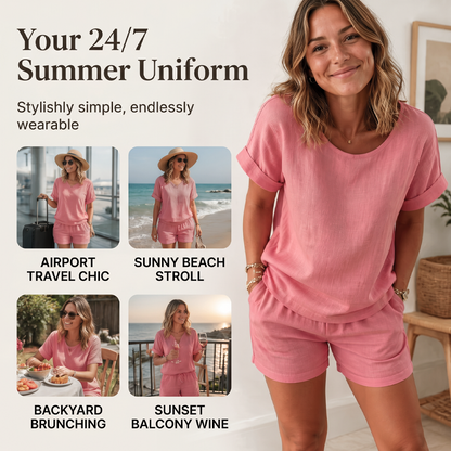 【S-3XL】🎀Dvoudílná sada pro ženy: tričko s krátkými rukávy a šortky
