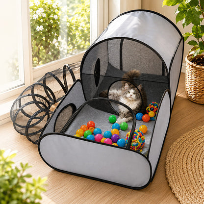 🐱🏠Multifunkční boudička pro kočky s ohradou – ✨prodyšný, pratelný a skládací