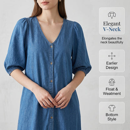 【M-3XL】👗Dámské šaty s výstřihem do V a krátkými rukávy