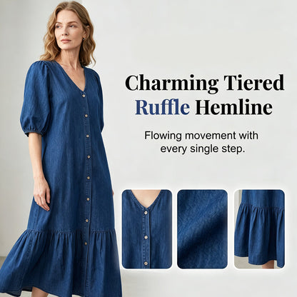 【M-3XL】👗Dámské šaty s výstřihem do V a krátkými rukávy