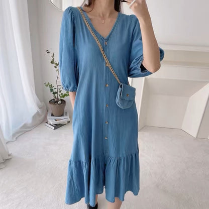【M-3XL】👗Dámské šaty s výstřihem do V a krátkými rukávy