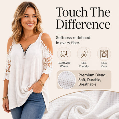 【S-5XL】👚Top s krajkou, s výstřihem na ramenou a zipem
