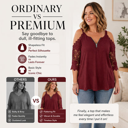 【S-5XL】👚Top s krajkou, s výstřihem na ramenou a zipem
