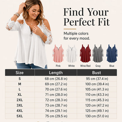 【S-5XL】👚Top s krajkou, s výstřihem na ramenou a zipem