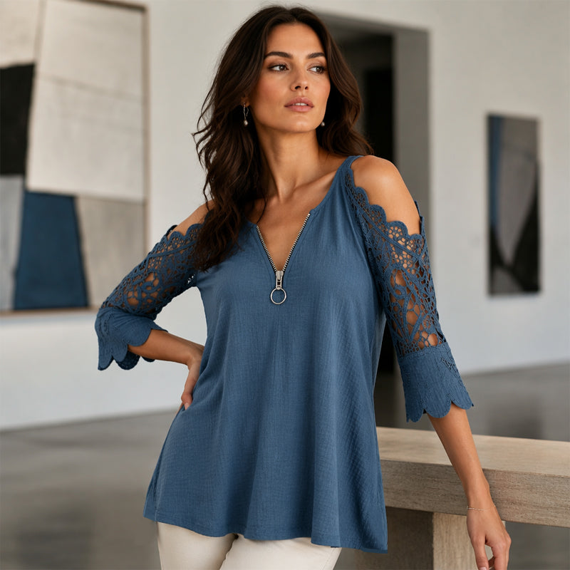 【S-5XL】👚Top s krajkou, s výstřihem na ramenou a zipem