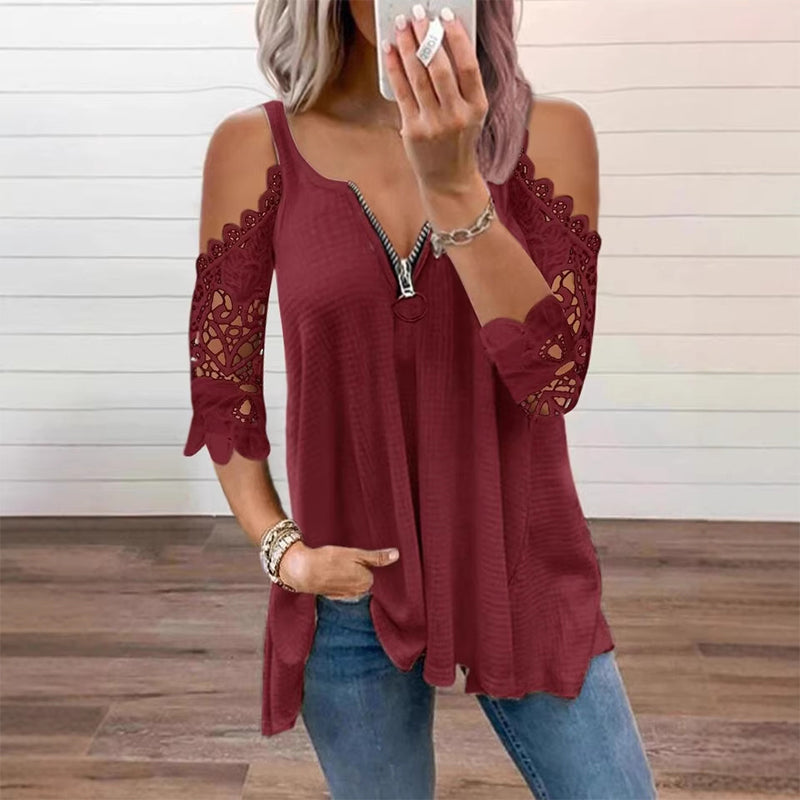 【S-5XL】👚Top s krajkou, s výstřihem na ramenou a zipem
