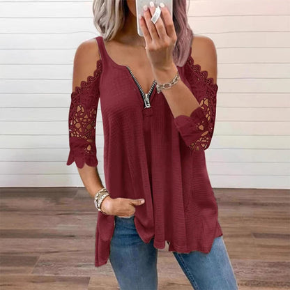 【S-5XL】👚Top s krajkou, s výstřihem na ramenou a zipem