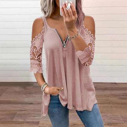 【S-5XL】👚Top s krajkou, s výstřihem na ramenou a zipem