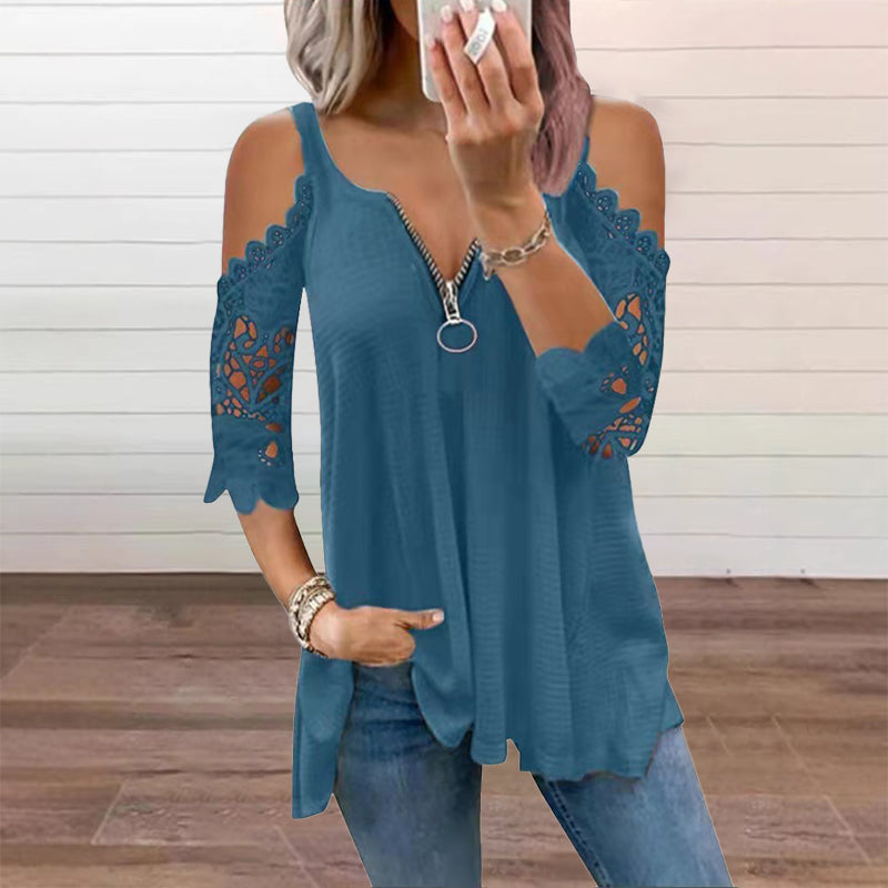 【S-5XL】👚Top s krajkou, s výstřihem na ramenou a zipem