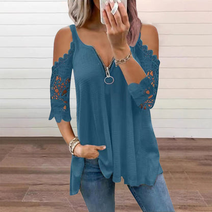 【S-5XL】👚Top s krajkou, s výstřihem na ramenou a zipem