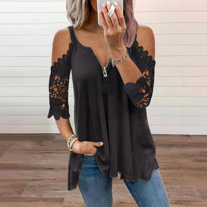 【S-5XL】👚Top s krajkou, s výstřihem na ramenou a zipem