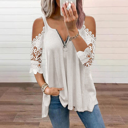 【S-5XL】👚Top s krajkou, s výstřihem na ramenou a zipem