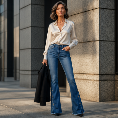 【S-2XL】👖Dámské kalhoty s vysokým pasem a rozšiřujícími se nohavicemi