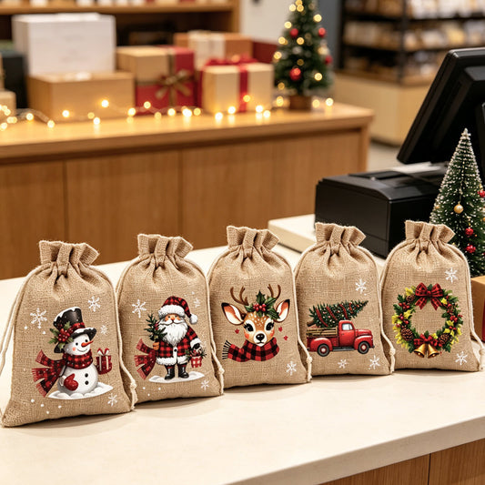 🎄Vánoční dárkové taštičky se stahovací šňůrkou – 🎁Stylové balení, snadné použití, recyklovatelné