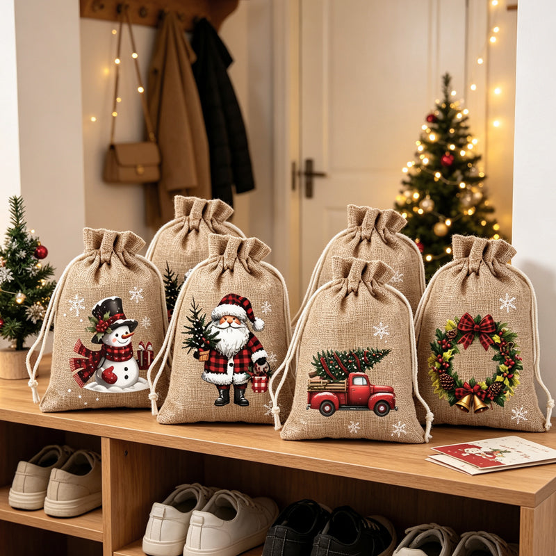 🎄Vánoční dárkové taštičky se stahovací šňůrkou – 🎁Stylové balení, snadné použití, recyklovatelné