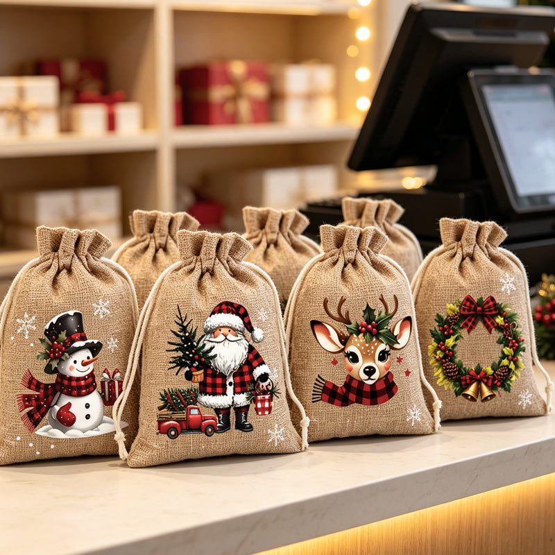 🎄Vánoční dárkové taštičky se stahovací šňůrkou – 🎁Stylové balení, snadné použití, recyklovatelné