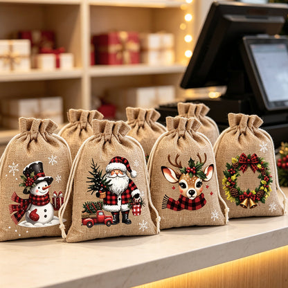 🎄Vánoční dárkové taštičky se stahovací šňůrkou – 🎁Stylové balení, snadné použití, recyklovatelné