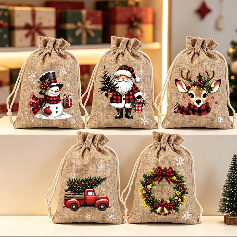 🎄Vánoční dárkové taštičky se stahovací šňůrkou – 🎁Stylové balení, snadné použití, recyklovatelné