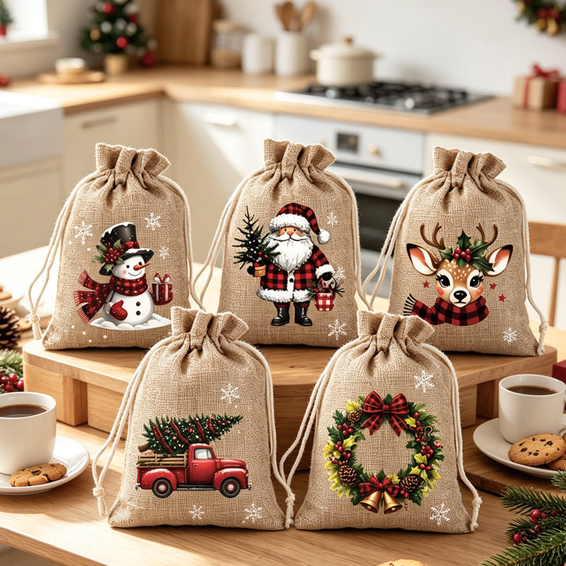🎄Vánoční dárkové taštičky se stahovací šňůrkou – 🎁Stylové balení, snadné použití, recyklovatelné