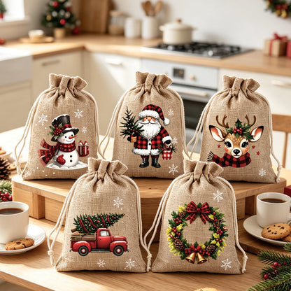 🎄Vánoční dárkové taštičky se stahovací šňůrkou – 🎁Stylové balení, snadné použití, recyklovatelné