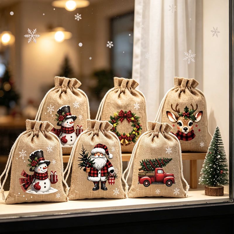 🎄Vánoční dárkové taštičky se stahovací šňůrkou – 🎁Stylové balení, snadné použití, recyklovatelné