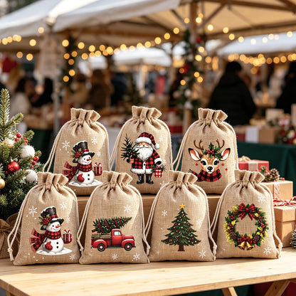 🎄Vánoční dárkové taštičky se stahovací šňůrkou – 🎁Stylové balení, snadné použití, recyklovatelné